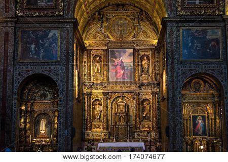 FUNCHAL MADEIRA PORUGAL - SEPTEMBER 1 2016: Sao Pedro church interior in Funchal on Madeira . Portugal