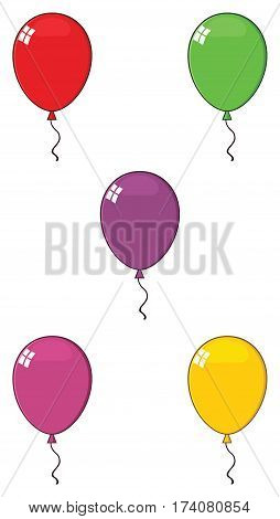 Colorful Balloons. Collection Set Isolated On White Background