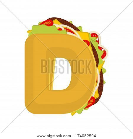 Letter D Tacos. Mexican Fast Food Font. Taco Alphabet Symbol. Mexico Meal Abc