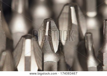 Macro shot of new phillips-tip screwdriver bits