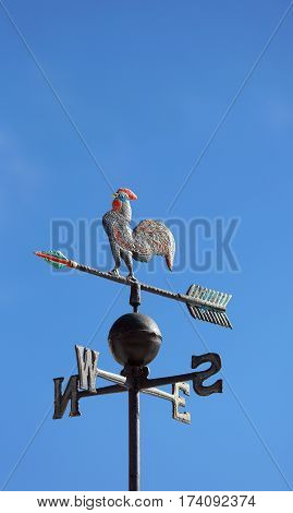Weathervane To Indicate The Wind Direction With A Rooster In Wro