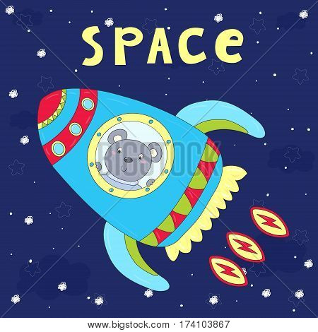 hand drawn cute bear in space vector illustration