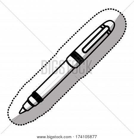 monochrome sticker silhouette with pen vector illustration