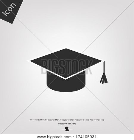 Student hat icon, gray background. Vector illustration.