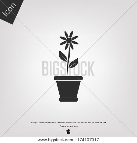 Flowerpot icon, gray background. Vector illustration .