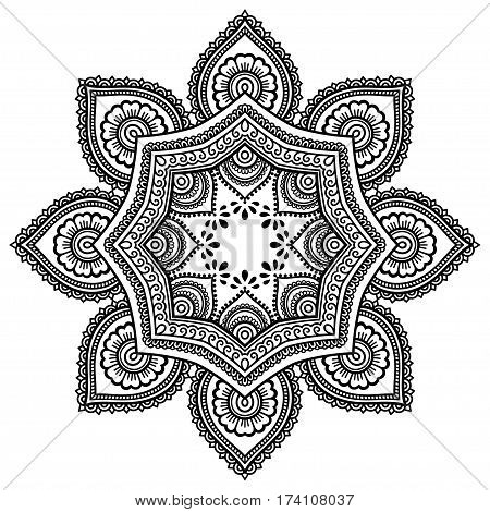 Henna tatoo mandala. Mehndi style.Decorative pattern in oriental style. Coloring book page.