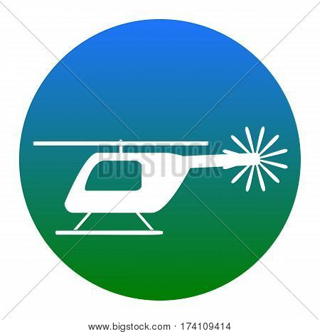 Helicopter sign illustration. Vector. White icon in bluish circle on white background. Isolated.