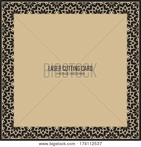 DIY laser cutting vector card. Wedding die cut invitation template. Cutout silhouette stencil. Scrapbook carved paperwork.