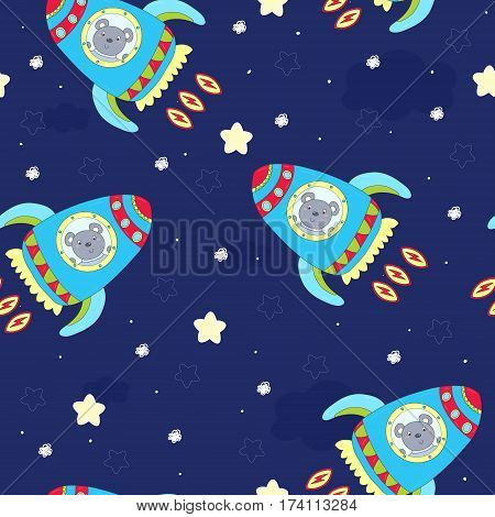 hand drawn Sample pattern with cute bear in space vector illustration