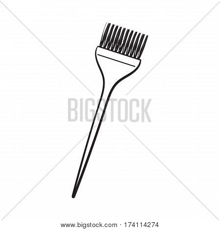 Color mixing plastic hairdresser brush, hairbrush, sketch style vector illustration isolated on white background. Hairbrush, coloring brush, hairdresser tool for hair bleaching and coloring