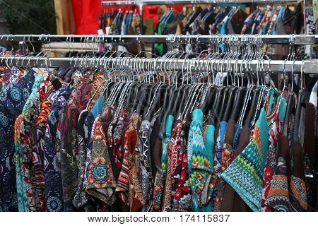 Stall With Many Vintage Clothes Hanging For Sale
