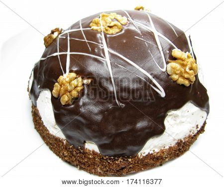 chocolate cake with cream and nuts sweet dessert