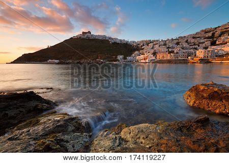 Old harbour, chora and the castle on Astypalea island.