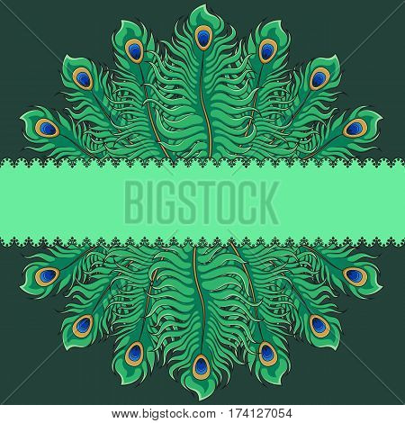 Greeting card with peacock feathers and a place for an inscription