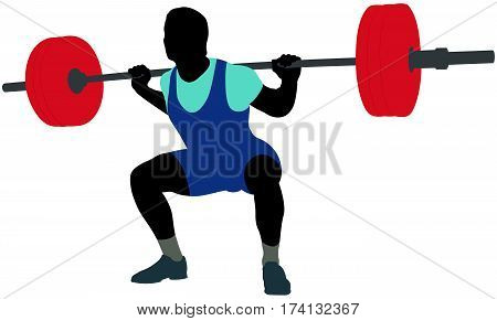 male athlete power lifter squat in power lifting colored silhouette