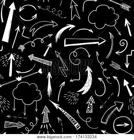Handdrawn Arraws Seamless Pattern. Vector Black And White Background
