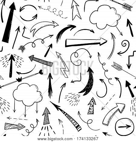 Handdrawn Arraws Seamless Pattern. Vector Black And White Background