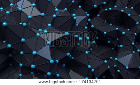 Plexus effect 3D rendering, background abstract composition
