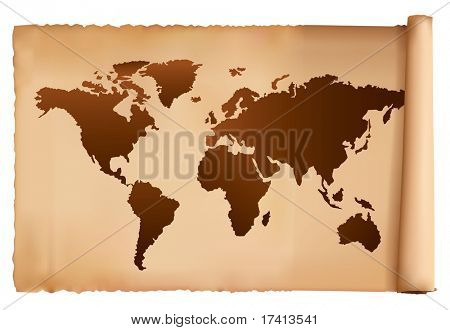 Světová mapa v ročníku vzoru. Vektor.