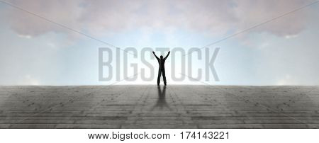 Human figure stretches arms skyward  3D Render
