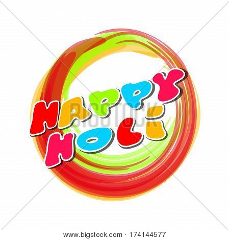 Colorful round banner for the Indian festival of colors. Happy Holi. Holi lettering card. Vector illustration