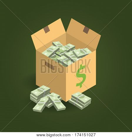 cardboard box full of money. Illustration for your design