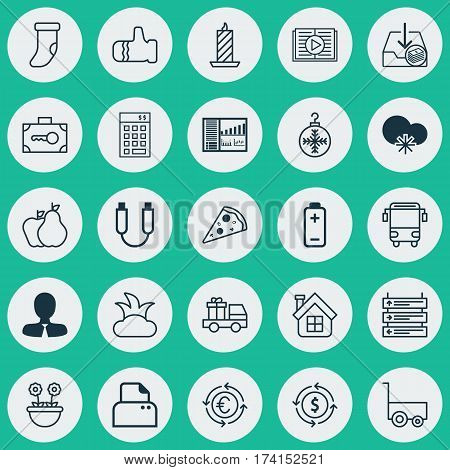 Set Of 25 Universal Editable Icons. Can Be Used For Web, Mobile And App Design. Includes Elements Such As Mitten, Plane Schedule, Controlling Board And More.