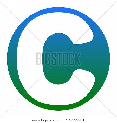 Letter C sign design template element. Vector. White icon in bluish circle on white background. Isolated.