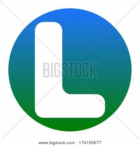 Letter L sign design template element. Vector. White icon in bluish circle on white background. Isolated.