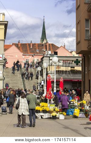 ZAGREB CROATIA - FEBRUARY 28 2017: Splavnica famous flower market placed in between Ban Jelacic Square and Dolac market.
