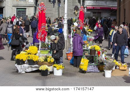 ZAGREB CROATIA - FEBRUARY 28 2017: Splavnica famous flower market placed in between Ban Jelacic Square and Dolac market.