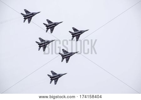Air Show In The Sky Above The Krasnodar Airport Flight School. Airshow In Honor Of Defender Of The F