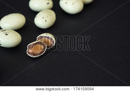 Chocolates wirh peanut Quail eggs. Easter concept. Food photo.