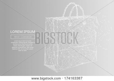 White abstract paper bag polygonal, geometry triangle. Light connection structure . Low poly vector on gray business concept background.