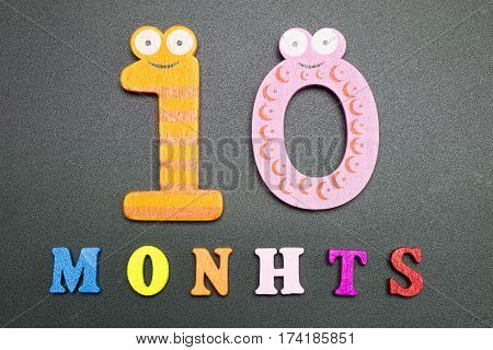 The word and figures for ten months on a black background.