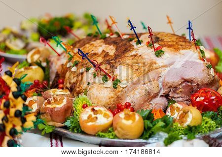 Buffet. Meat Chesee And Vegetables Dish