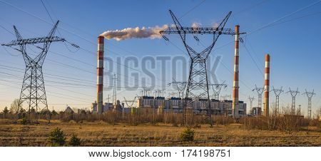 Gryfino Poland-February 2017: Classic coal plant coal-fired power plant