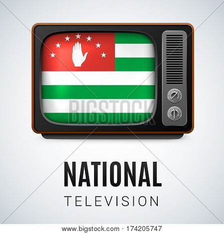 Vintage TV and Flag of Abkhazian as Symbol National Television. Tele Receiver with Abkhazian flag