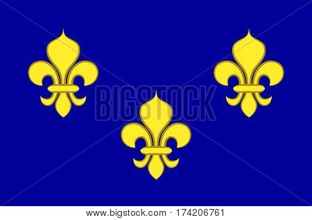 Flag of Ile-de-France also known as the region parisienne is one of the 18 regions of France and includes the city of Paris