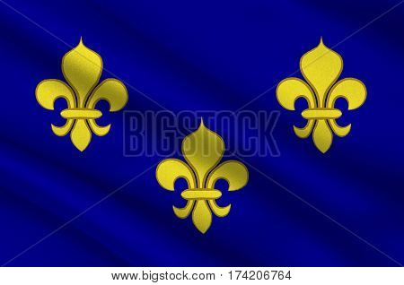 Flag of Ile-de-France also known as the region parisienne is one of the 18 regions of France and includes the city of Paris. 3d illustration