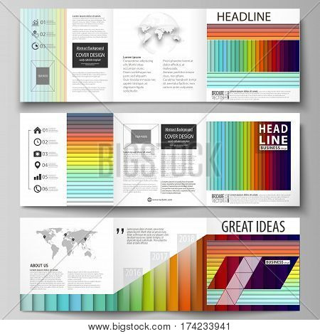 Set of business templates for tri fold brochures. Square design. Leaflet cover, abstract flat layout, easy editable vector. Bright color rectangles, colorful design with overlapping geometric rectangular shapes forming abstract beautiful background.