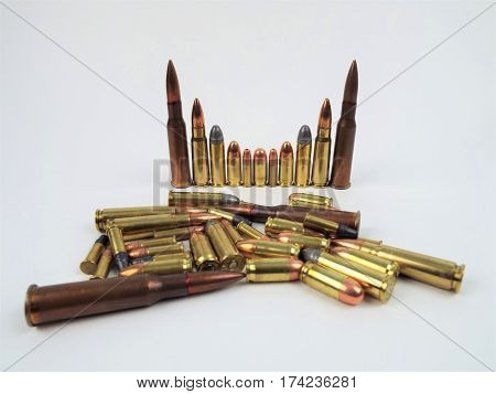 Different size and type of ammo rounds.