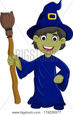 Halloween ugly witch with a hat and broom