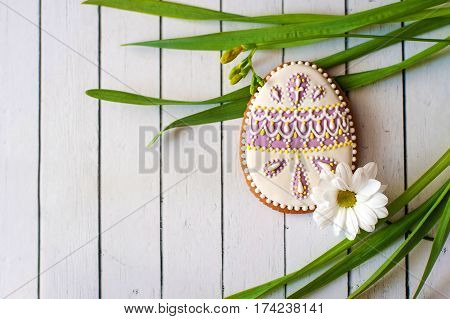 Happy Easter Happy holidays Easter egg gingerbread and on white background