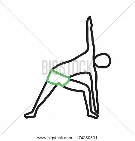 Pose, triangle, left icon vector image. Can also be used for yoga poses. Suitable for mobile apps, web apps and print media.