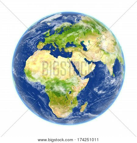 Emea Region On Earth Isolated On White