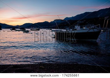 Sunset in the bay of Przno on the Adriatic