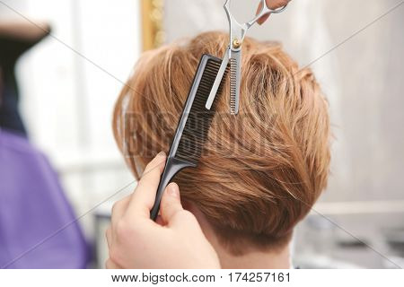 Hairdresser working with client at salon