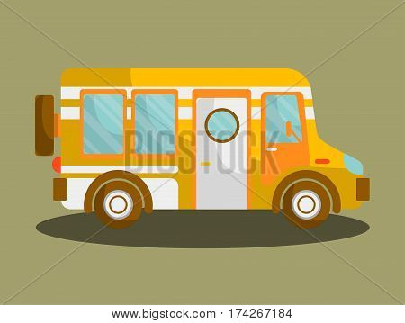 Camping bus or camper van motorhome car or vehicle vector isolated icon. Holiday trip or travel mobile coach