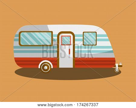 Camper trail of camper bus of van. Vector isolated flat icon of motorhome car or vehicle for holiday trip or travel caravanette coach